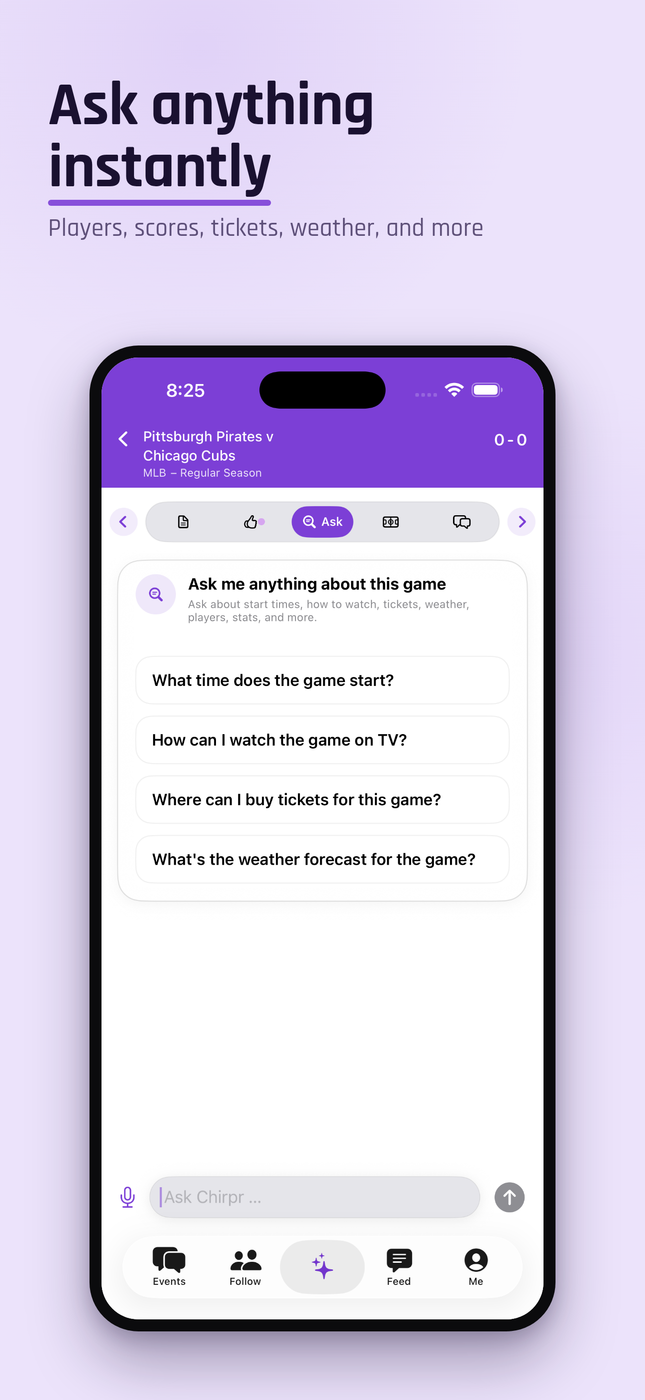 Ask Chirpr AI questions inside a live event room
