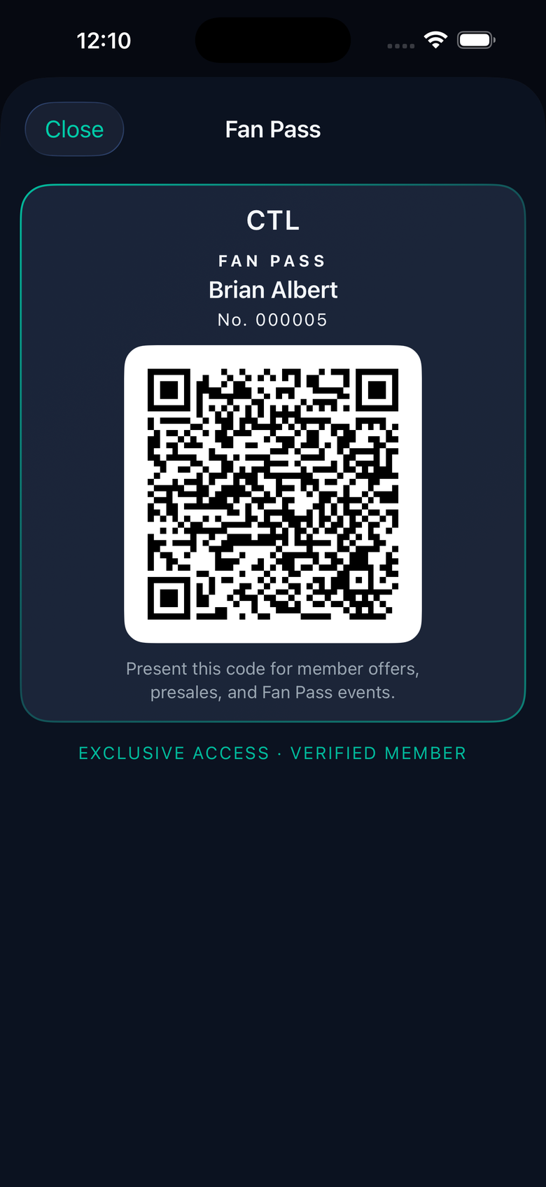 Fan Pass digital membership card with QR experience